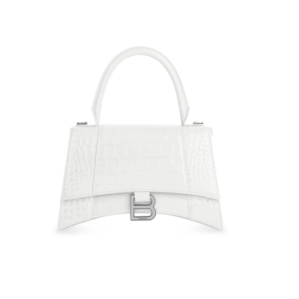 WOMEN'S HOURGLASS SMALL HANDBAG CROCODILE EMBOSSED IN WHITE
